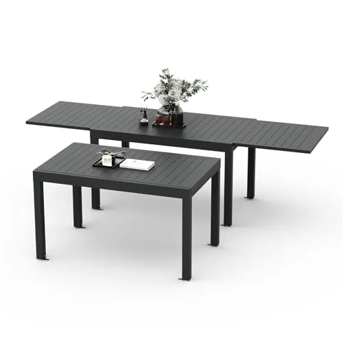 Devoko Mesa De Jardín Extensible,130 X 80 X 75 Cm,Mesa Exterior Extensible Aluminio,Muebles De Jardín para Balcones Y Terrazas, Se Extiende hasta 260 Cm, Gris Oscuro