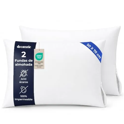Dreamzie - Funda de Almohada Antiácaros 50x70 cm - Juego de 2 - Blanco