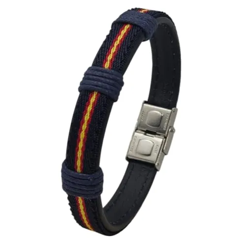 RIQUEZA Y ARTE Pulsera españa hombre - Pulsera bandera españa con triple nudo. Ajustable hasta 21 cm con cierre seguro - Perfecta como regalo pulsera de españa hombre