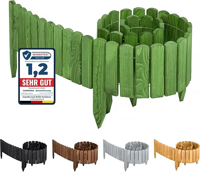 Garronda Valla Jardín Exterior Madera Flexible 40 x 200 cm - Bordura Tipo Rollborder para Delimitar Césped y Parterres Empalizada Impregnada Recortable y Fácil de Clavar GD-0046 (Verde Oscuro)