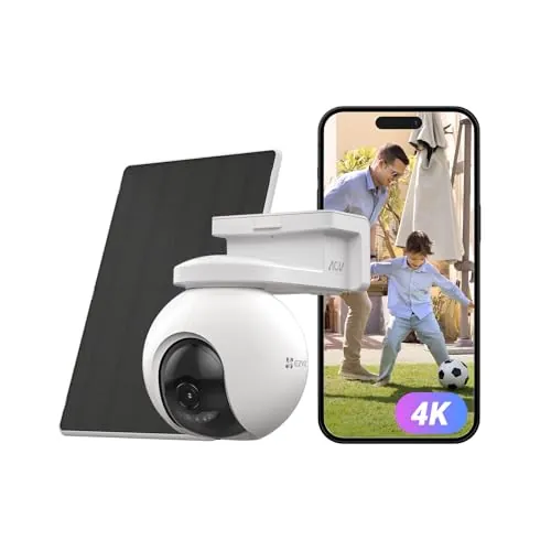 EZVIZ 4K Cámara Vigilancia WiFi Exterior Bateria con Solar,AOV 2.0 360° Cámara Inalámbrica 10400mAh,Audio Bidireccional,Detección de Personas/Vehículos,Visión Nocturna a Color,CB8 Pro Kit