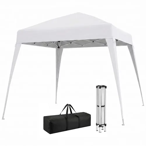 Outsunny Carpa Plegable 2,4x2,4 m, Pop-up, Cenador Pabellón de Jardín, Altura Ajustable con Bolsa de Transporte, Anti-UV, Impermeable, Gazebo para Camping, Fiestas, Exterior, Blanco
