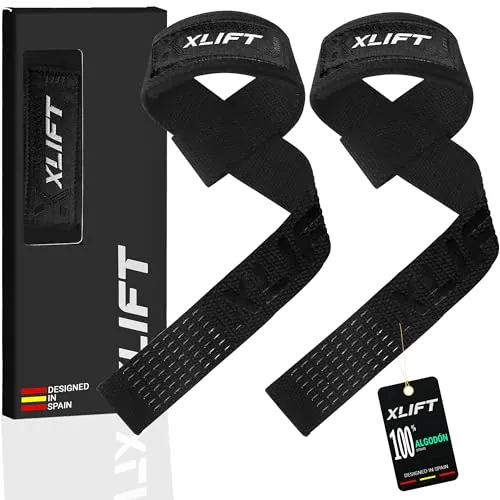 XLIFT Straps Gym - Levantamiento de Pesas - Correas Levantamiento de Pesas - Straps Powerlifting - Agarre Gym - Peso Muerto - Lifting Straps - Accesorios Gym para Mujeres y Hombres (Negro)