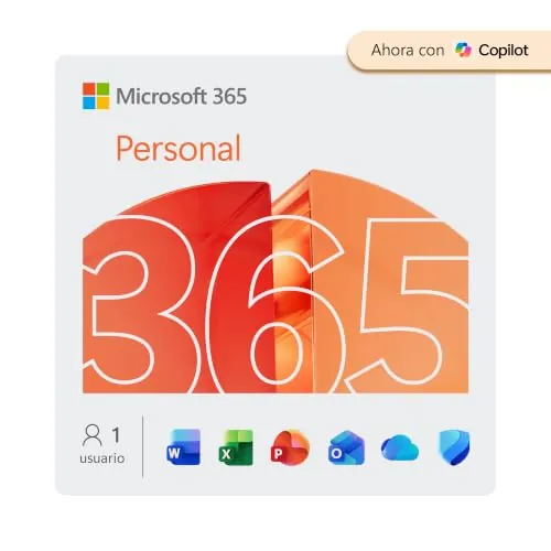 Microsoft 365 Personal | 12 meses | 1 persona | Apps Office con IA | 1TB de Almacenamiento OneDrive | Código de activación enviado por email