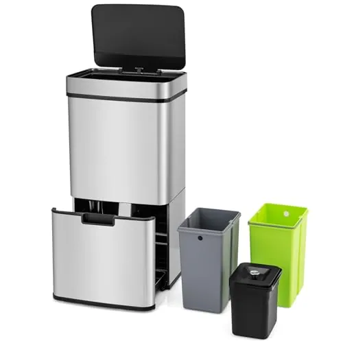 LIFEZEAL Cubo Reciclaje 4 Compartimentos 72L (Plateado)