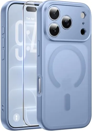 Qasyfanc Funda para iPhone 18 Pro con Protector Pantalla, Azul Claro