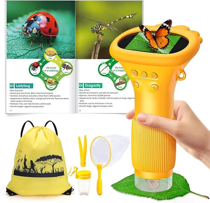 Microscopio Digital para Niños, 1000X Microscopio Portátil con Pantalla IPS 2.0" y 8 Leds, Recargable, Juguete Regalo para Niños de 3-12 Años - Regalo Navidad Niño Halloween