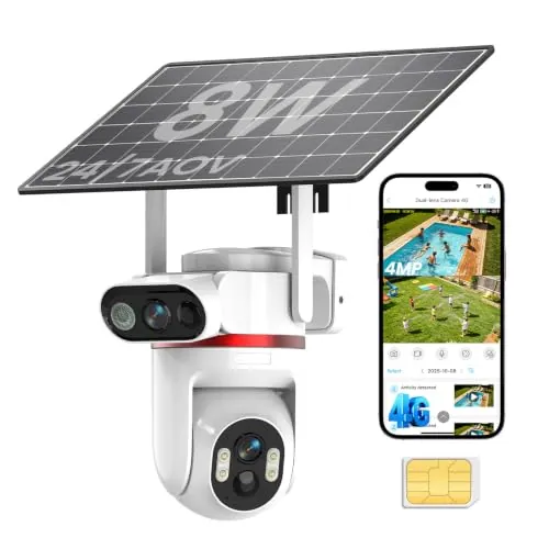 UCOCARE Doble 4MP Camara Vigilancia SIM Exterior Solar, 24/7 Grabación AOV