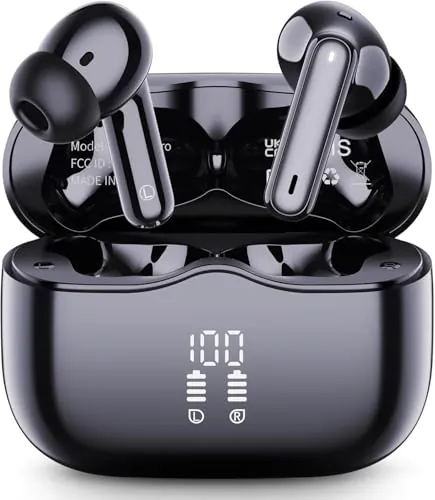 Auriculares Inalambricos Bluetooth, 2026 Auriculares Bluetooth 5.4 con ENC Reducción de Ruido, 40H HiFi Estéreo Cascos Inalambricos Bluetooth con 4 HD Mic, Pantalla LED, IP7 Impermeablem Cascos/USB-C