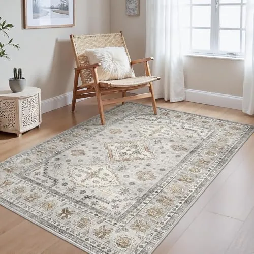 GENIMO Alfombra Salon Sin Peluche,Alfombra Cocina Lavable Antideslizante,Alfombra Pasillo de Dormitorio,Alfombra Silla Escritorio,Comedor,Gris Naranja,120x170 cm