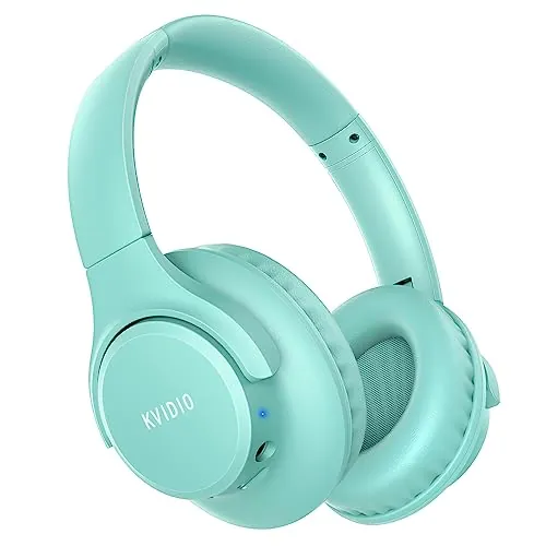 KVIDIO Cascos Inalámbricos Bluetooth Diadema 65h Batería Sonido HiFi | 65h duración,BT 6.0,Sonido HiFi,Plegable ligero,Micrófono,40mm driver,Carga rápida,Viaje trabajo,PC móvil,Verde,Regalo