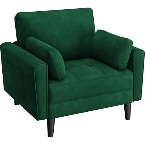 Yaheetech Sofá Individual Sofá Relax Sillon Lectura Tapizada de Tela Verde
