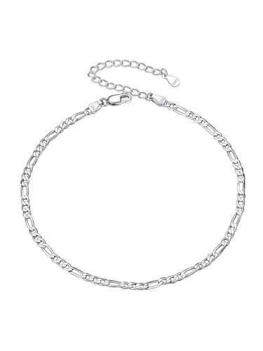 Silvora Tobillera Plata Mujer Pulsera Tobillera Plata de Primera Ley Cadenas Italianas Fígaro Mujer Pulsera Tobillera Plata 22cm 3mm Joyería Delicada Mujer