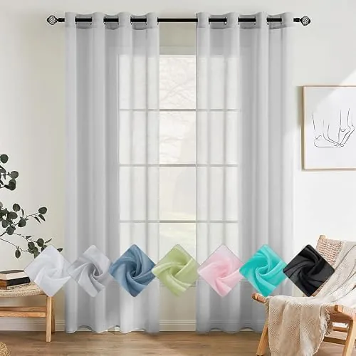 EMEMA Cortinas Poliéster Translúcida 2ud 140x225cm Gris Visillos Cortina