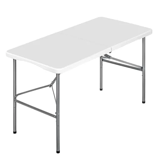 Mesa plegable camping portátil, jardín, catering. Auxiliar y Rectangular 122x61cm. Hasta 120kg de carga. Para exterior e interior. Ideal para 4 personas. Eventos, oficina, estudio, reuniones. Blanca