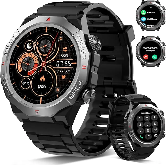 Atheewon Reloj Inteligente Hombre Mujer con Llamadas, 1.39" Militar Smartwatch con 110+ Modos Deportivos, Monitor de Ritmo Cardíaco y Sueño. Pulsera Actividad IP68 Impermeable para Android iOS, Negro