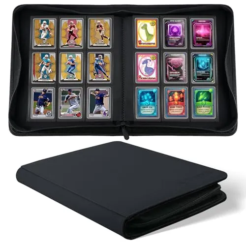 Álbum de Tarjetas para 288 Toploaders - 9 Bolsillos Álbum Protección, Sin Anillas - Compatible con Toploaders 7,6x10,16 cm para Deportes, Fútbol, TCG (Negro)