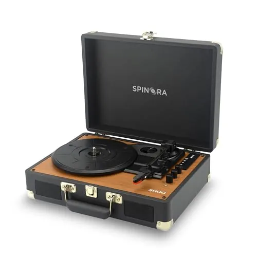 SOGO Tocadiscos Vinilo Bluetooth con Altavoz Integrado Reproduce 33 45 78 RPM - Tocadiscos Retro Moderno con Altavoz Interno - Toca Discos Vinilo Portátil con Diseño Compacto y Elegante