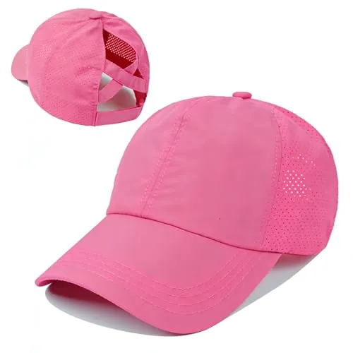 HTTDSLF Gorra de Béisbol para Niñas, Sombrero de Cola de Caballo, Gorra De BéIsbol Ajustable, Ligero, De Secado RáPido, con Agujeros de Ventilación y Cierre de Velcro (Rosa)