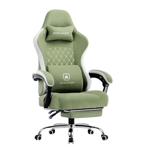 GTPLAYER Silla Gaming Tela Ergonómica Transpirable Silla Gamer Reclinable con Reposapiés, Cojín Lumbar y Reposacabeza Sillas Gaming Regulable en Altura para Juegos de Estudio y Trabajo Negro