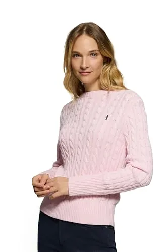Polo Club Jersey Punto Trenzado Algodón Mujer - Cuello Redondo Ochos Rosa