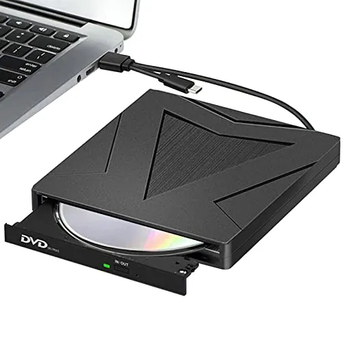 RUIZHI Unidades DVD/CD Externa, USB 3.0 y Type C portátil CD DVD +/- RW Grabadora de Reproductor Externo para PC Laptop Desktop MacBook, Compatible con Windows/7/8/10/XP/Linux/MacOS