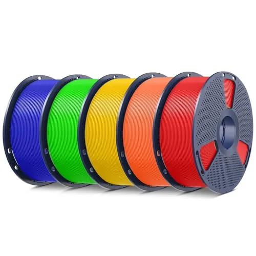 SUNLU 5KG PLA+ Filamento Paquete, 1KG por Carrete, 5 Rollos, Rojo+Azul Klein+Verde+Amarillo Vivo+Naranja Soleado