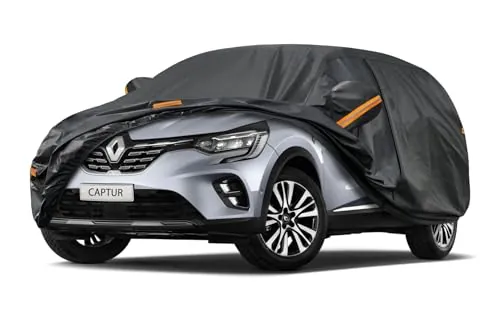 Kayme Funda Coche Exterior, Compatibles con Renault Captur (2013-2025), Cubierta para Coche Impermeable Transpirable Anti-UV Antipolvo de 7 Capas, Cubre Coche con Cremallera y Forro de Algodón.