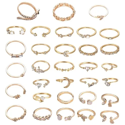 JSTHHTT 32 Piezas Anillos Mujer, Anillo Mujer Oro, Anillos de Oro Para Nudillos, Anillos Mujer Acero Inoxidable, Joyas Apilables, Anillos Ajustable, para Mujeres, Niñas