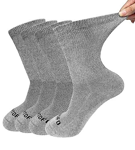 ZFSOCK Calcetines Diabeticos Hombre Mujer: Sin Goma Sin Costuras Sin Elástico Algodón Confort Acolchado De Felpa Calcetines de Ajuste Holgado, Gris 4 Pares Tamaño 39-42