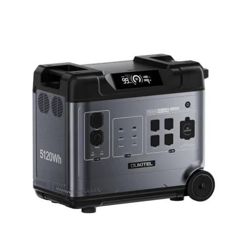 OUKITEL P5000 Plus Estacion de Energia Portatil 3600W, 5120Wh Generador Solar, Batería LiFePO4, Carga Rápida en 2.2 h, 15 Porte, Power Station para Camping, Caravana y Emergencias