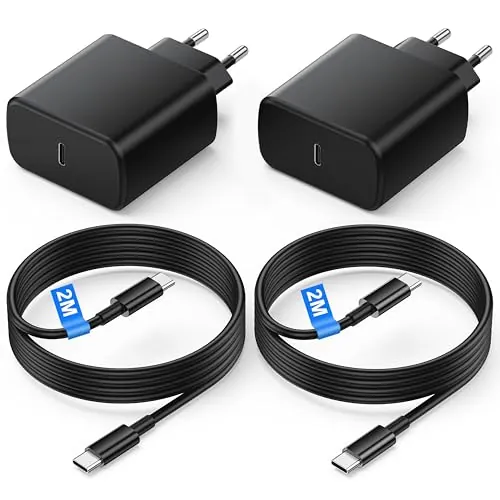 45W Cargador Carga Rapida, 2Pack USB C Cargador Rapido con 2M Cable para Samsung Galaxy S26/S25/S24/S23/S23+/S23 Ultra/S22/S21/S20/Note20/A73/A53/S10, Tipo C Cargado Cabezal Negro
