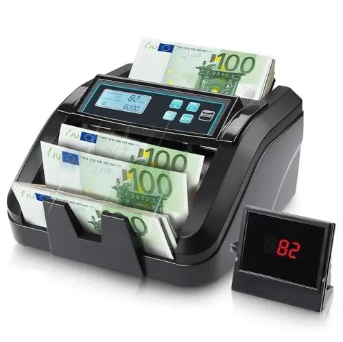 MUNBYN IMC51 Contadora de Billetes, Detección UV/MG/IR/MT, Solo EUR, 1100 Billetes/min, Contadora de Dinero con Pantalla LCD, 2 años de asistencia posventa, No cuenta montos mixtos