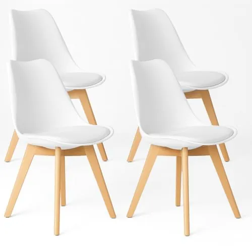 T-LoVendo Pack de 4 Sillas Comedor Nórdico, Sillas de Cocina Nórdicas con Patas de Madera Maciza de Haya y Asiento Acolchado y Tapizado, Respaldo Ergonómico