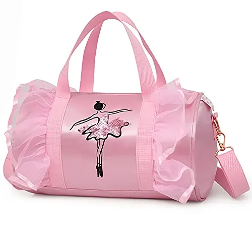 CSPone Bolsa de Baile Niñas Ballet Bolsa Deporte Niñas Hombro Bandolera con Encaje Rosa Bolso Gimnasia Ritmica Niña