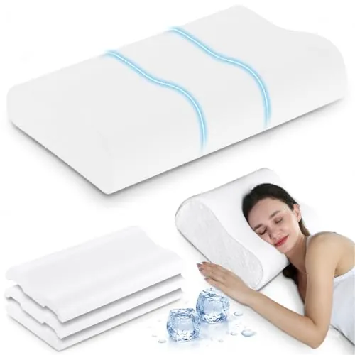 Elviros Almohada Cervicales y Cuello de Memory Foam Altura Ajustable, Almohada Cervical Ortopedica Ergonómica para Dormir de Lado y Boca Arriba, Funda Transpirable y Desenfundable,60×35.5×13,5/11.5cm