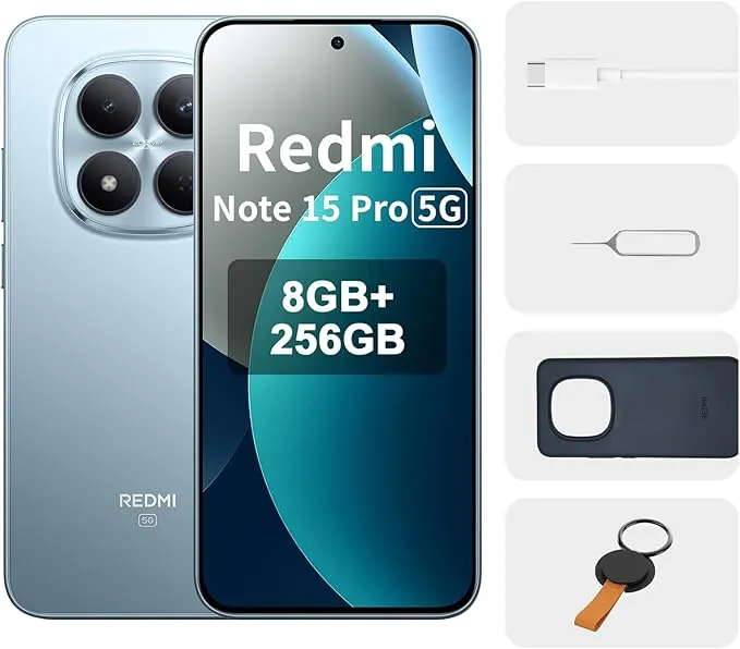 XIAOMI REDMI Note 15 Pro 5G - Smartphone de 8+256GB, Pantalla de 6,83" 1.5K AMOLED, MediaTek Dimensity 7400-Ultra, cámara de 200MP, batería de 6580 mAh, Azul Glaciar