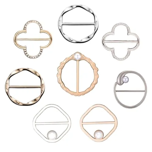 YAPKOLV Hebillas de Anillos para Mujer, 8 Piezas, Metal, Clip de Camiseta, Hebilla de Bufanda con Diamantes de Imitación, Broches para Ropa Mujer, Broches Metálicas, Broche Pañuelo