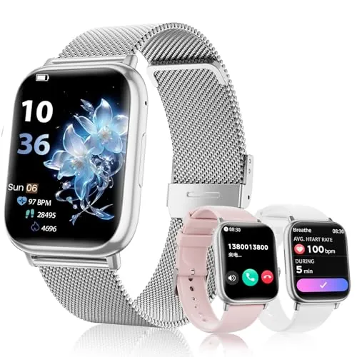 SLOKSFil Reloj Inteligente Mujer con Llamadas, 1,83” HD Smartwatch Mujer, con Frecuencia Cardíaca, SpO2, Presión Arterial, Sueño, IP68, 120+Deportes Fitness, para iOS Android (Plata)