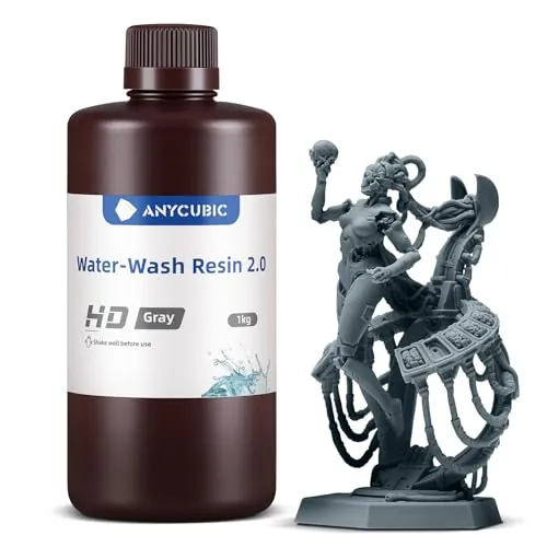ANYCUBIC Water-Wash Resin 2.0, Resina para Impresoras 3D, Resina 3D de Alta Precisión de 405nm, Resina de Baja Contracción para Impresoras 3D de Resina DLP con Capacidad 4K/8K/12K LCD (HD Gris,1000g)