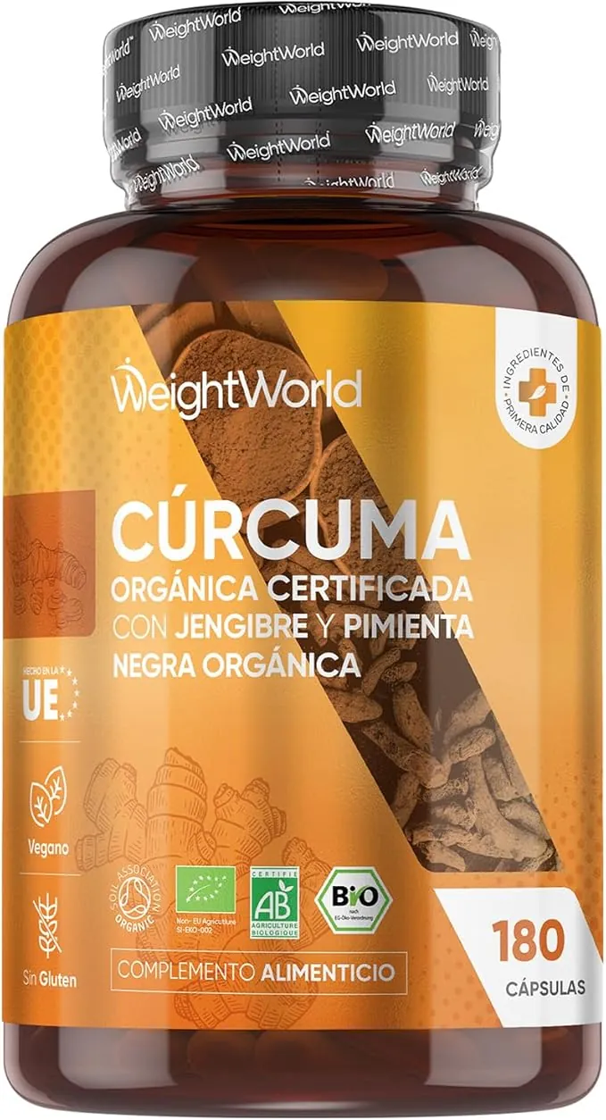 Cúrcuma con Jengibre y Pimienta Negra Orgánica 1520mg, 180 Cápsulas - Fuente Natural de Curcumina y Piperina para 3 Meses de Suministro, Vegano, Sin OGM ni Gluten, Con Certificación Orgánica