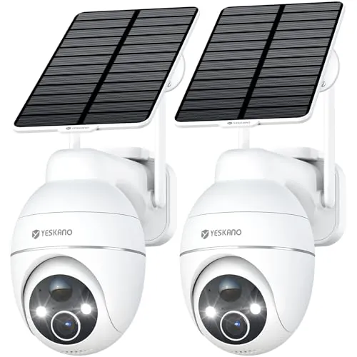 YESKANO Camara Vigilancia WiFi Exterior Solar 2K, Pack de 2