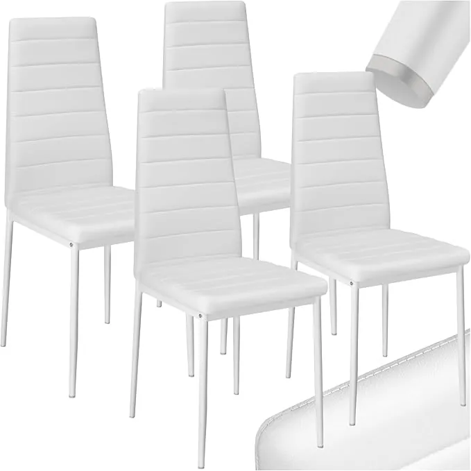 tectake® sillas de comedor acolchadas, funda de cuero sintético, respaldo alto, patas de acero, montaje sencillo, sillas comedor modernas, muebles salon modernos, silla nordica - 4 Sillas Blanco