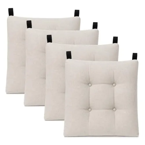 MERCURY TEXTIL- Pack de 4 Cojines para Silla 40x40x8cm (Pack 4, Beige)