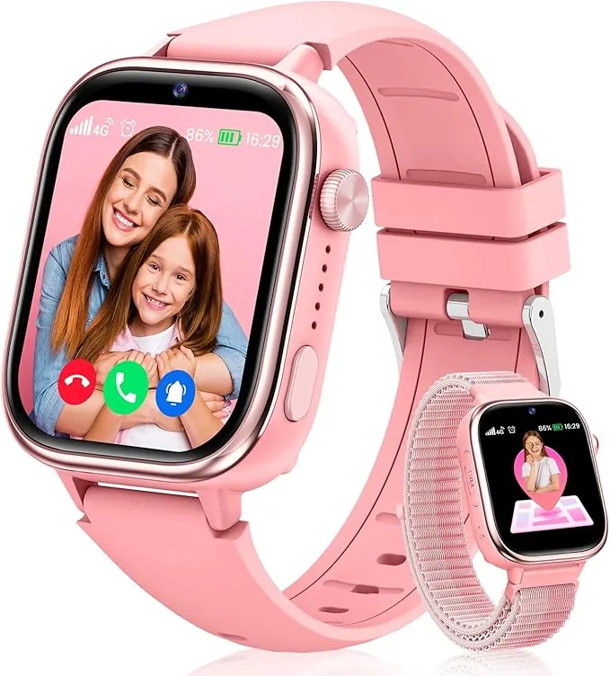 4G Reloj Inteligente Niño, Smartwatch Niños con GPS y Llamadas, Videollamadas, Chat de Voz, SOS, Modo Escuela, Podómetro, Despertador, Juegos, Reloj Inteligente Regalo Niñas y Niños, Rosa