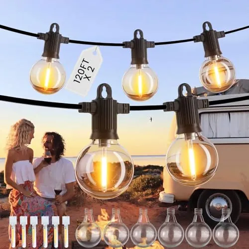 ZOTOYI Guirnalda Luces Exterior LED 240FT - IP65 Impermeable Luces Exterior Jardin con 100+6 Inastillable Bombillas 220V, Cadena de Luz para Patio, Balcón, Fiestas de Cumpleaños y Camping,2x120FT
