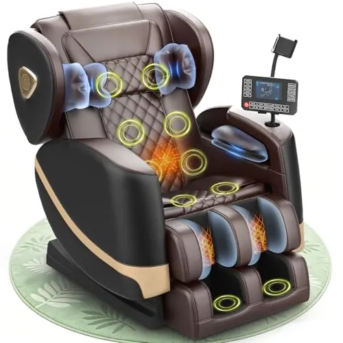 Gegcucey Sillón de Masaje, con Modo de Gravedad Cero, 14 Ruedas y 8 Airbags de Confort, con Calefacción para Cintura y Piernas, Masaje de Pies, Reproductor Bluetooth y Pantalla Táctil (Negro +Marrón)