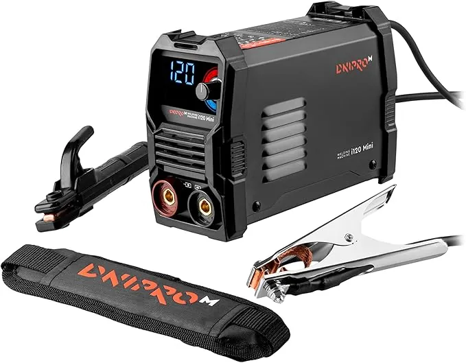 Soldador Inverter IGBT MMA 4800W 20–120A, Mini 2,06 kg, Electrodos 1,6–3,2 mm, VRD, Hot Start, Arc Force, Anti Stick, Pantalla LED, 230V (desde 170V), con cables y correa