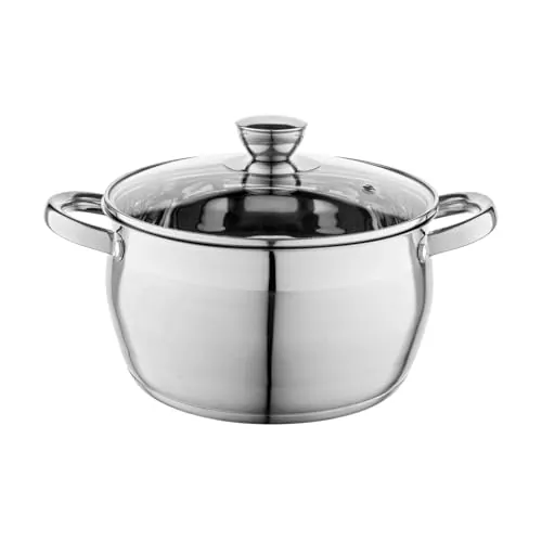 FLORINA Cacerola de Acero Inoxidable (6 l) 24 cm I Ollas Cocina con Tapa de Cristal OLIVER I Apto para Lavavajillas I Olla para Pasta, Sopas I Ideal para Todo Tipo de Cocinas, Incluyendo Inducción