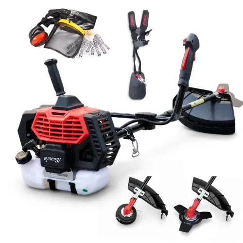 Synergy Desbrozadora Gasolina 65cc 4,9CV 2 en 1 – Motor 2T – 1 Cabezal Automático Reforzado, 1 Disco 3 Puntas y Arnés